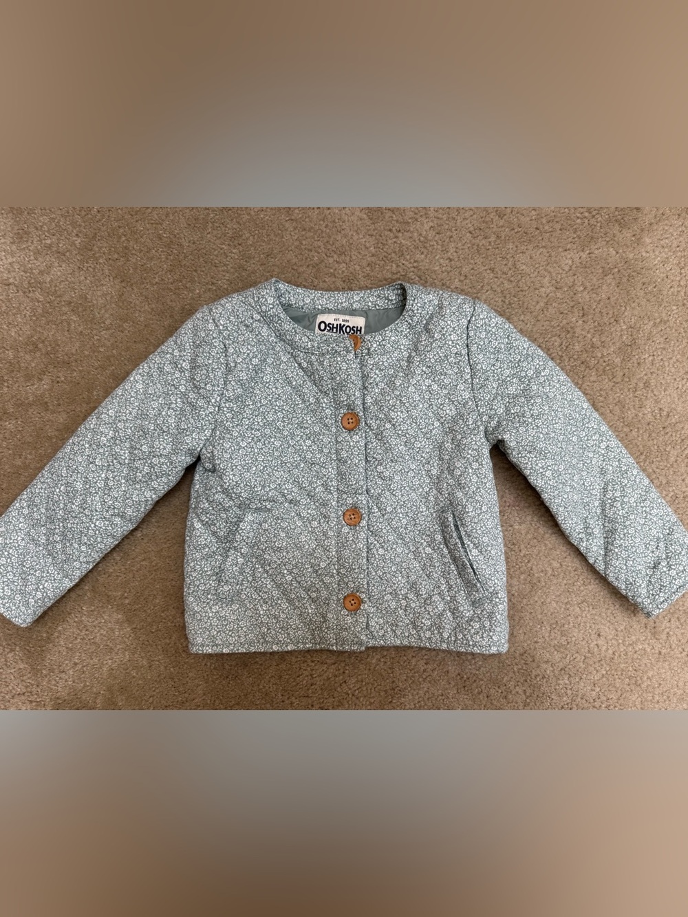 OshKosh B'gosh Sz 3T Sage Green & White Quilted Floral Kids Jacket